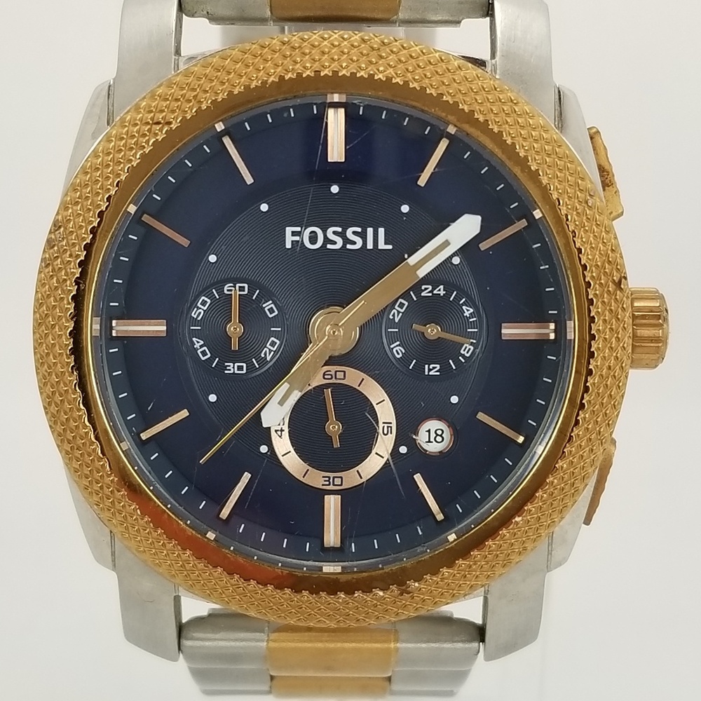 Fossil FS5073 Men's Gold Silver Tone Analog Blue D